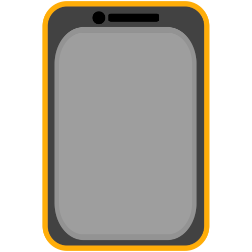  a grey phone with a light grey screen and a yellow case 